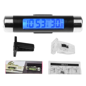 2in1 Car Auto LCD Clip-on Digital Temperature Thermometer Clock Calendar Automotive Blue Backlight Clock